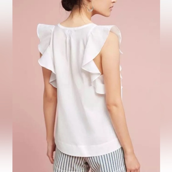 Anthropologie HD in Paris Pristine White Ruffle Sleeve Top, size 8 - Picture 2 of 11
